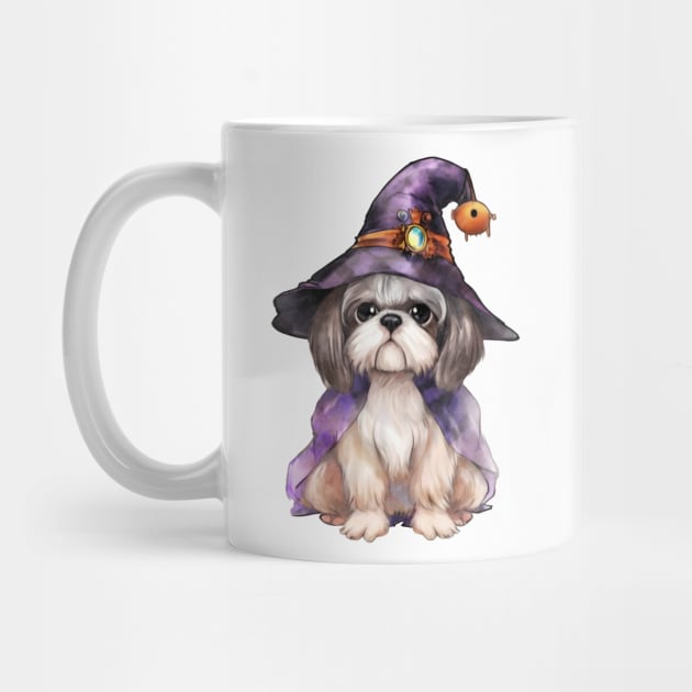 Watercolor Shih Tzu Dog in Witch Hat by Chromatic Fusion Studio